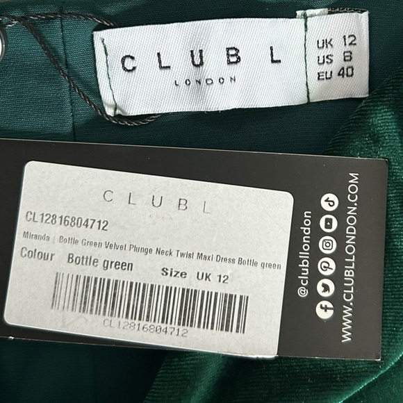 Club L London Women’s Bottle Emerald Green Velvet Plunge Neck Twist Maxi Dress 8 - Picture 10 of 11